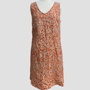 Silkroad Women Shift Dress Orange Khaki 100% Linen M